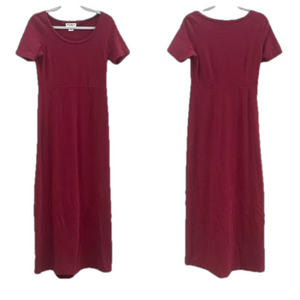 Eddie Bauer Women's Burgundy Short Sleeve Maxi Shirt Dress Size Small Tall
